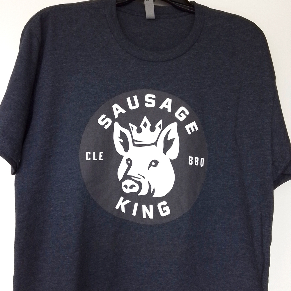 Next Level "Sausage King" Cleveland BBQ Crewneck T-Shirt Navy Blue Size L